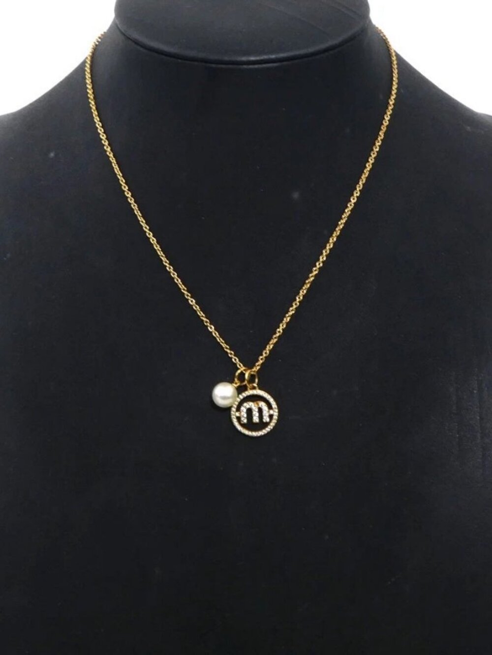 MIUMIU Necklace Gold/Off White/Silver Metal/Faux Pearl/Rhinestones